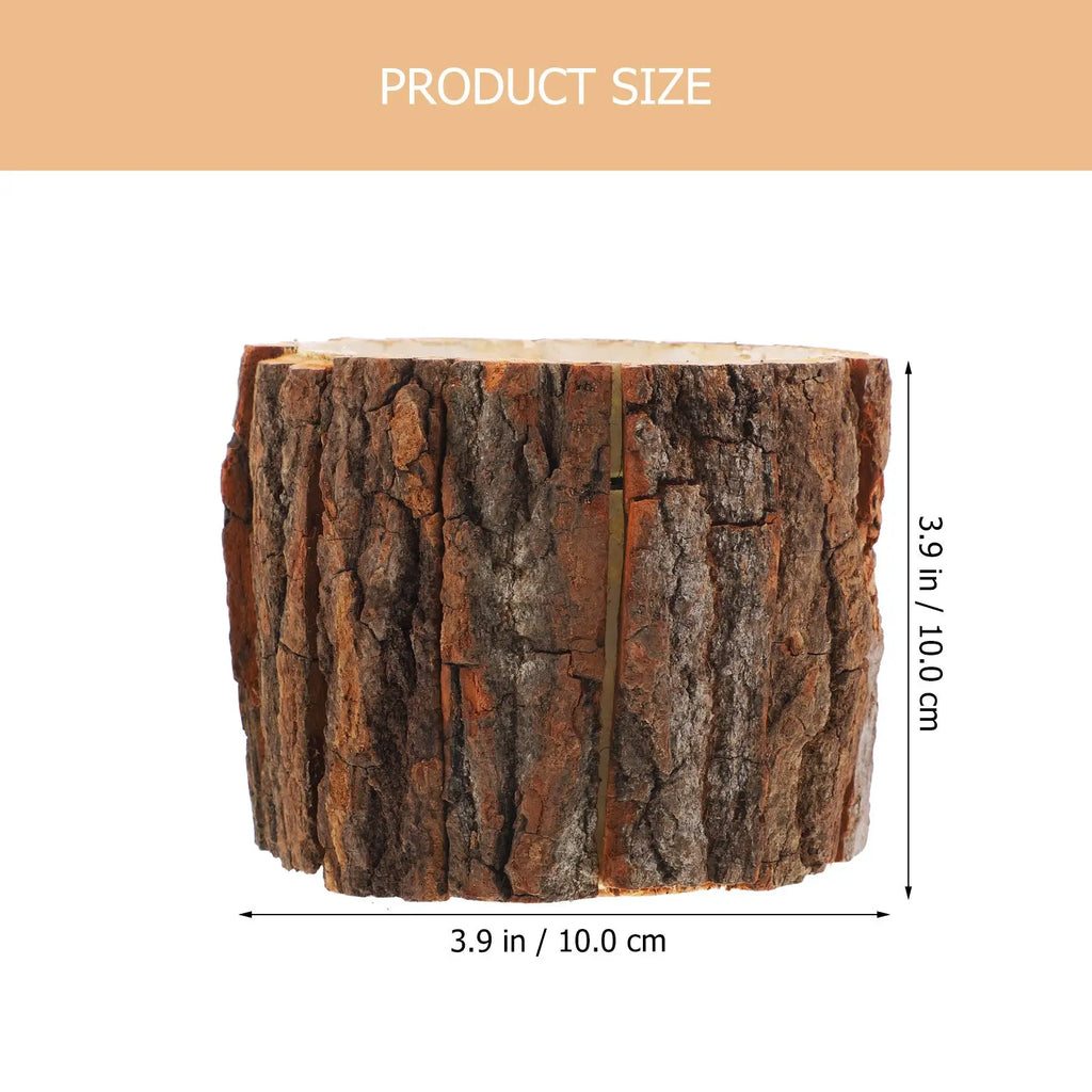 Natural Wood Flower Pot & Tree Stump Planter - Artificial Plants & Rustic Bark Decoration