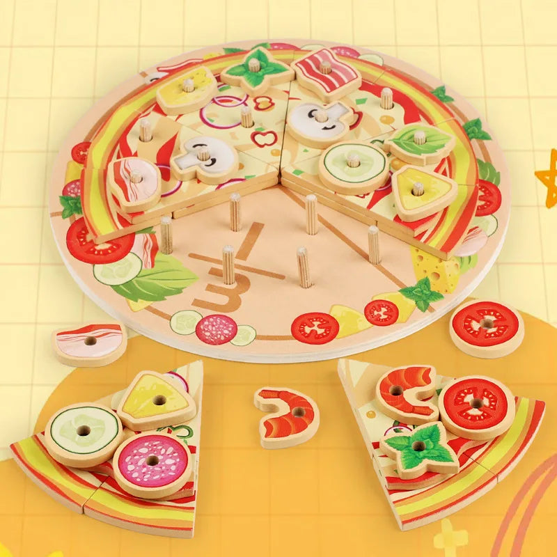 Cutting Play Food Toy for Kids Kitchen,Wooden Pizza Set Pretend Play Kitchen Accessories,Learning Toy Birthday Gifts for Boys Girls Toddlers