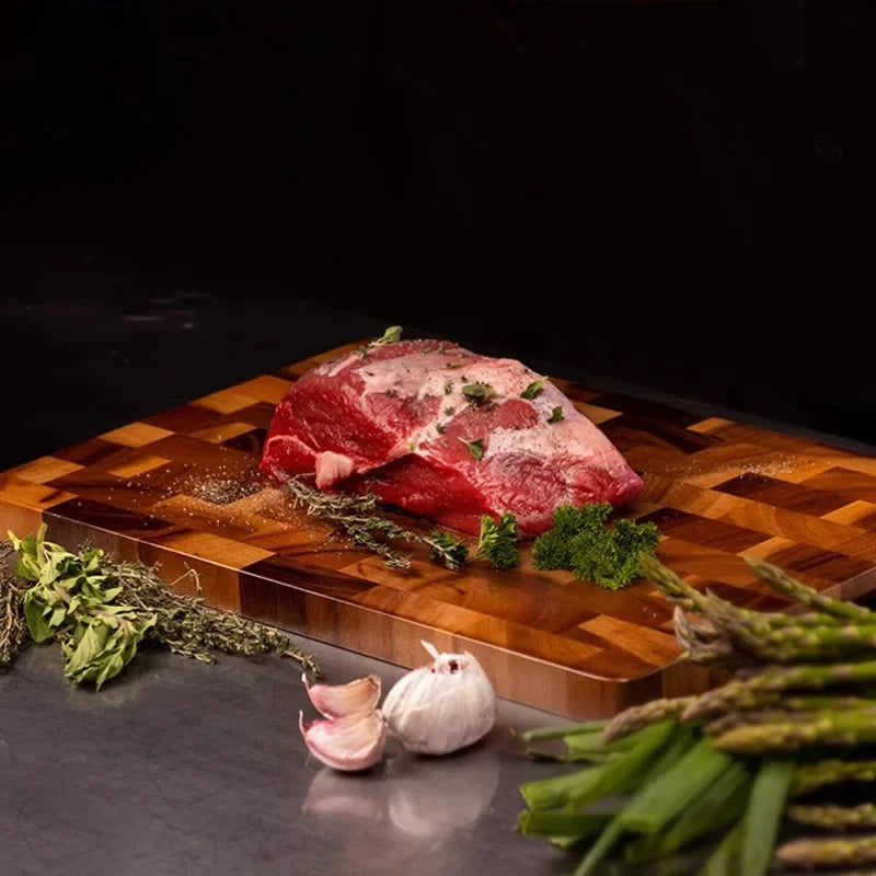 Acacia Wood Cutting Boards for Kitchen, Large Chopping Board Double Sided, End Grain Cutting Board with Handle, Charcuterie Butcher Block for Meal Prep