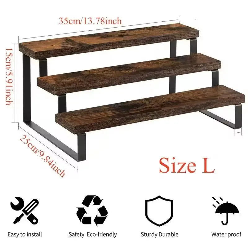Wooden Display Riser Stand, Tiered Perfume and Cologne Organizer Stand, 3 Tier Spice Rack Organizer, Rustic Display Shelf for Candles (3 Tier)