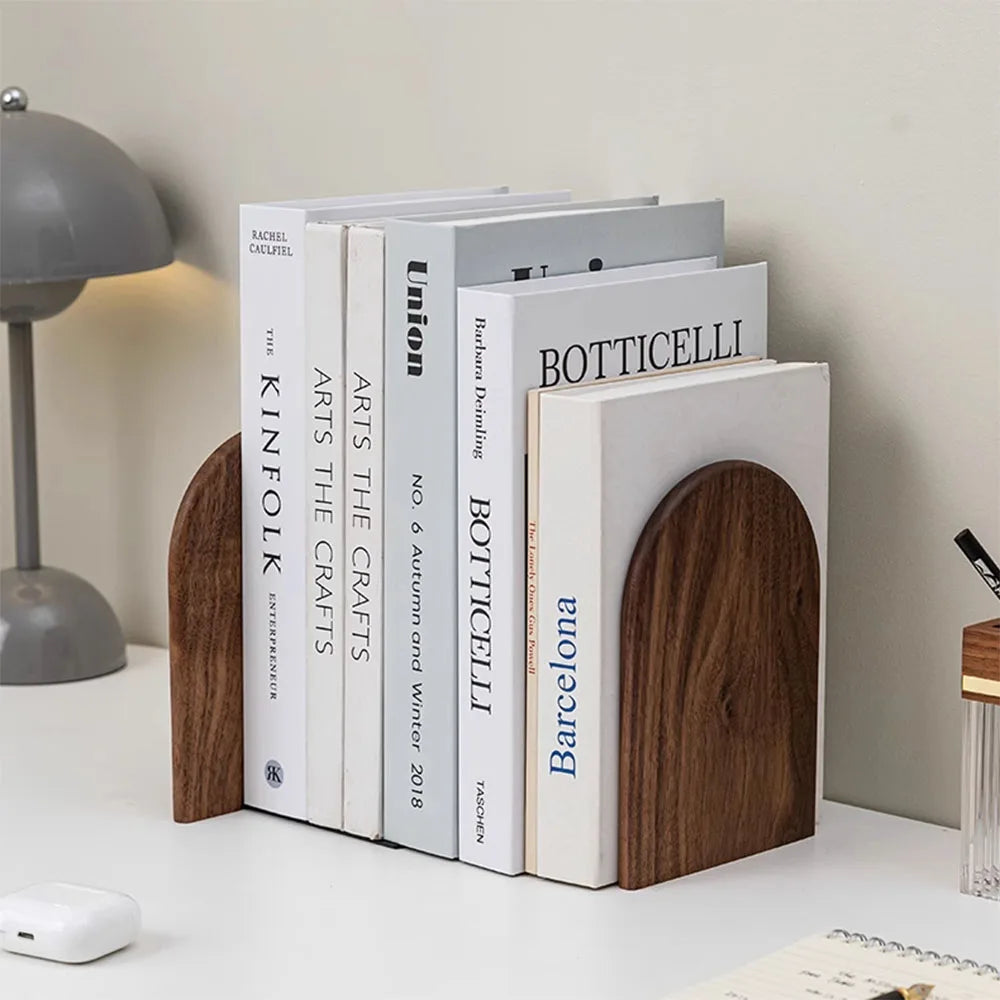 Natural Bamboo Bookend Large Capacity Office Book Ends Anti Slip Book Stand Holder Bookshelf Ends for Home Office Library School Study Decoration