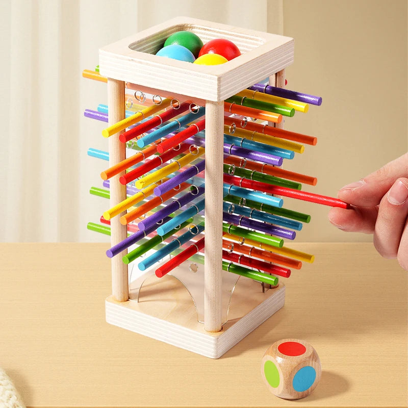 Montessori Game Wooden Board Games, 42 Colorful Sticks Dice Game Math Learning Toys for 3 4 5 6 Year Olds, Builds Fine Motor Skills & Counting, Family Travel Games for 3 Year Olds Gift for Kids