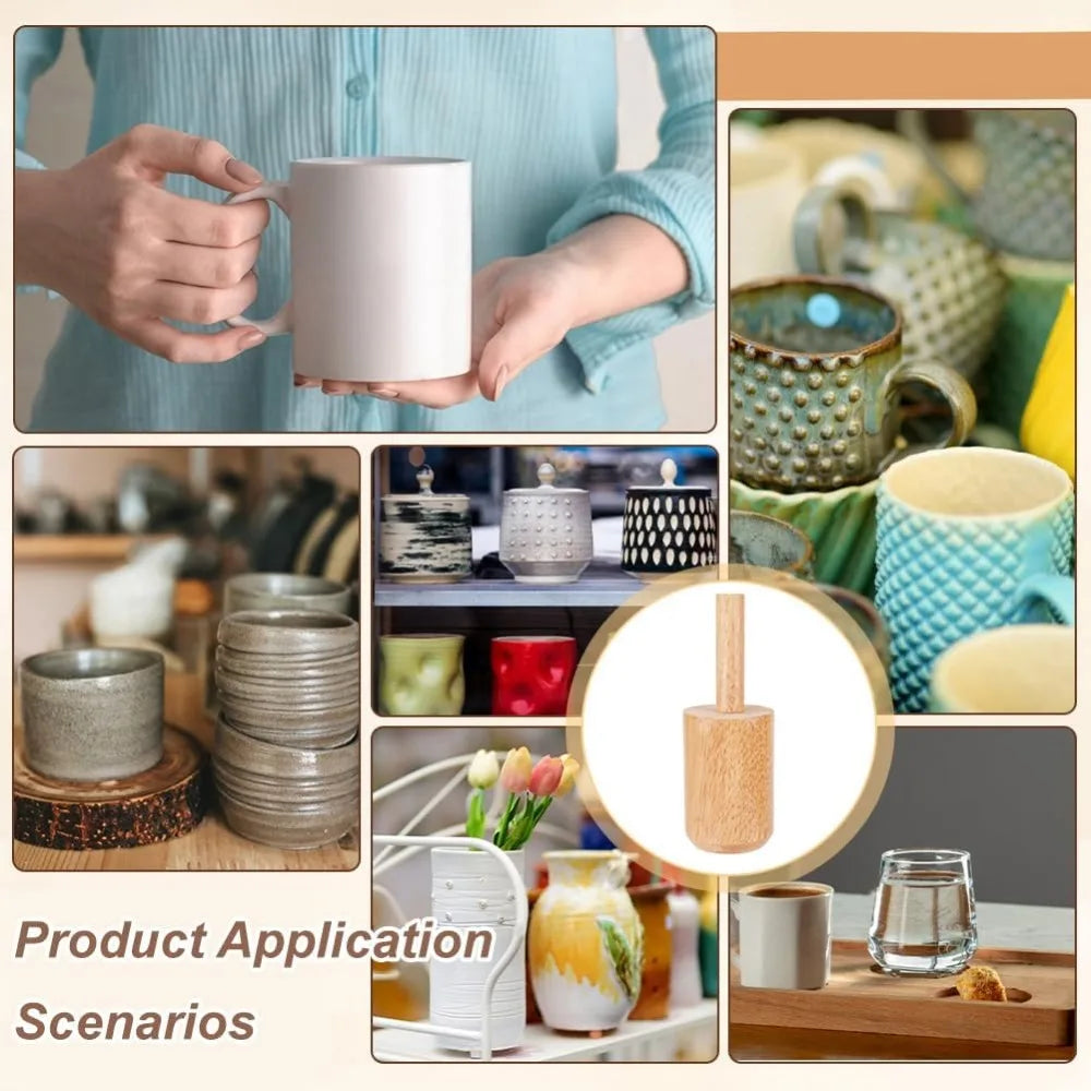 8.6x3.1 inch Cup Pottery Molds, Burlywood Wood Pottery Tools with Handle Pottery Matrixs Set with Coated for Clay Pottery Rib Wooden Shaping Porcelain Cup