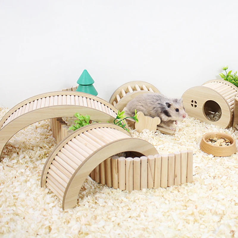Sofier Hamster Bridges Natural Wooden Hideout Tunnel Ladder Hamster Cage Accessories Chew Toys for Guinea Pig Rat Chinchilla