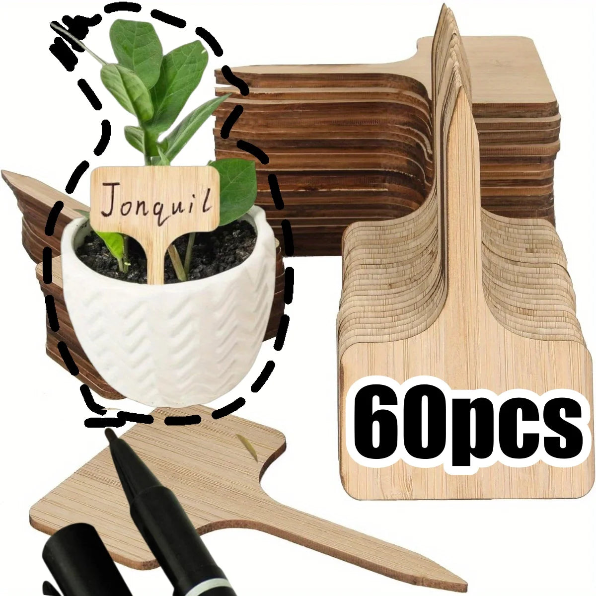 Wooden Plant Labels, Eco-Friendly T-Type Bamboo Plant Labels Tags Garden Plant Markers for Seed Potted Herbs Flowers Vegetables
