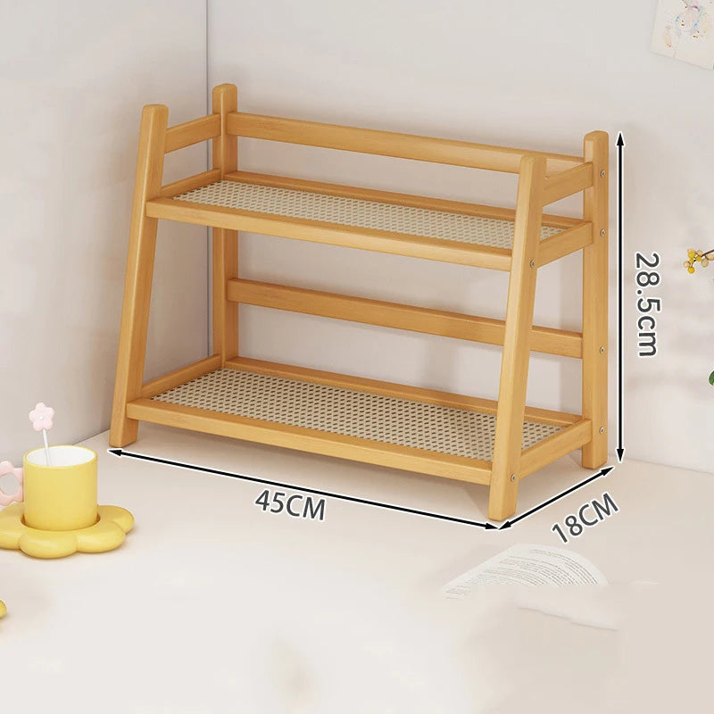 Household 2-Tier Cup Shelf Organizer, Kitchen Counter Shelf for Tea Coffee Bar Accessories, Bamboo Mug Holder Countertop, Matcha Stand, Cup Display, Condiment Storage Rack - Natural