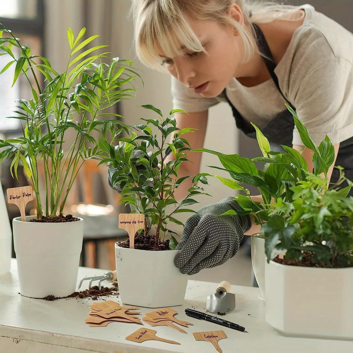 Wooden Plant Labels, Eco-Friendly T-Type Bamboo Plant Labels Tags Garden Plant Markers for Seed Potted Herbs Flowers Vegetables