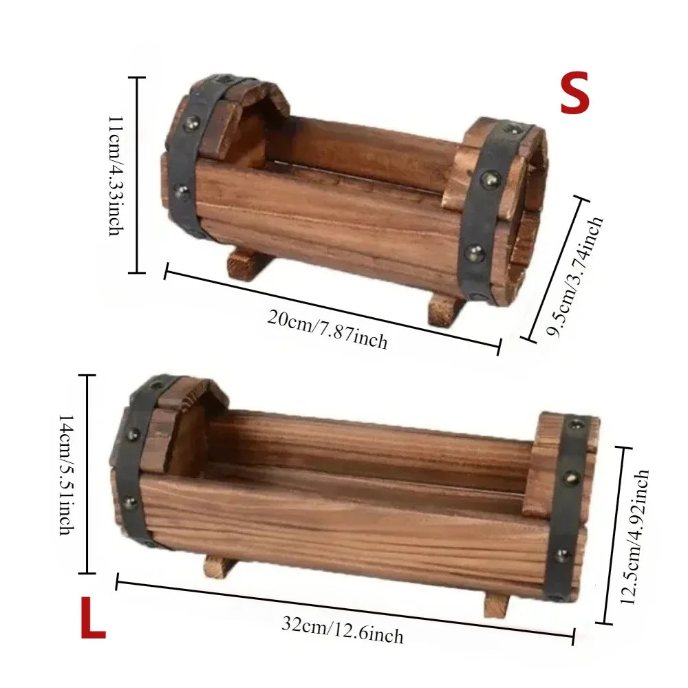 Rustic Half Barrel Planters 2 Pack Wood Planter Boxes, Outdoor Wood Flower Pots Wooden Planters for Garden, Patio, Balcony