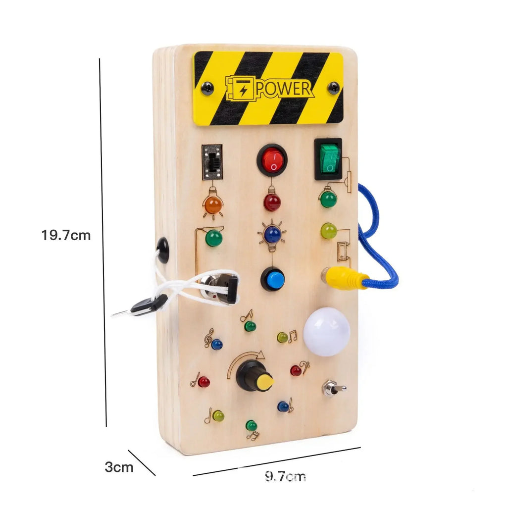 Busy Board Montessori Toys for Toddler, Wooden Sensory Board Switch Toy with Shape Sorter LED Light Up Toys Educational Plane Travel Activity for Girls & Boys