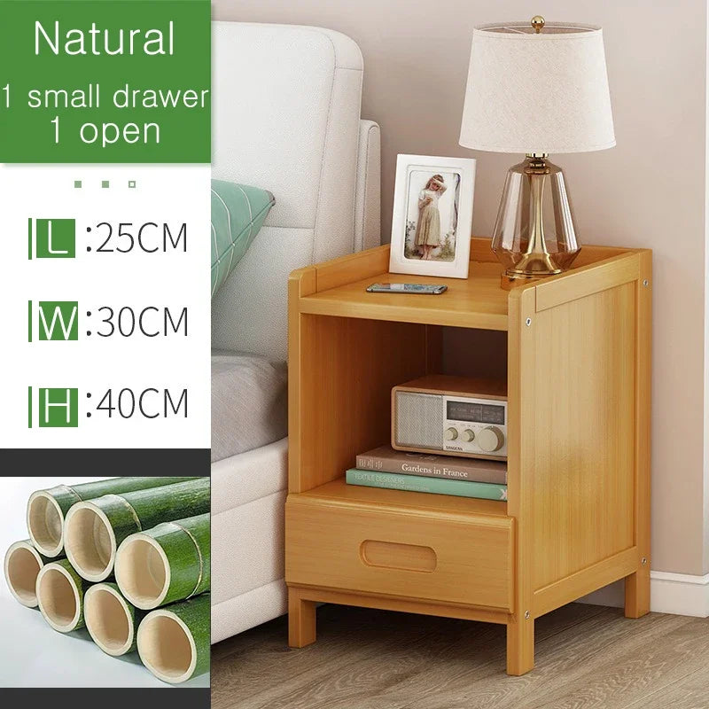 Rattan Nightstand, Boho Side Table with Drawer Open Shelf, Cane Accent Bedside End Table with Solid Wood Legs for Bedroom, Dorm and Small Spaces