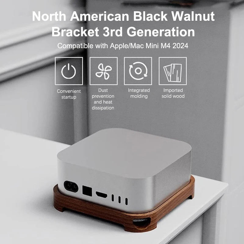 2024 Wooden Mac Mini M4/M4 Pro Stand-Ventilated Cooling Base with Lock Buckle and Anti-Slip Design for Apple Mac Mini,Sleek and Stylish Desktop Accessory