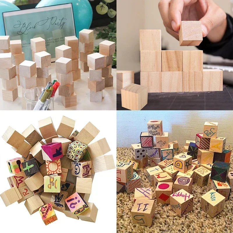 50/100pcs 20/25/30mm Solid Smooth Unfinished Wood Cubes, Blank Wooden Blocks for DIY Crafts, Creating Unique Puzzle Making Piece