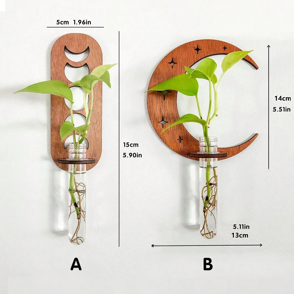 Moon Plant Propagation Station, Moon Phase Wall Hanging Terrarium Planter with Glass Tube, Wall Plant Holder for Propagate Hydroponics Air Plants, Wall Plants, Dried Flower Home Decor