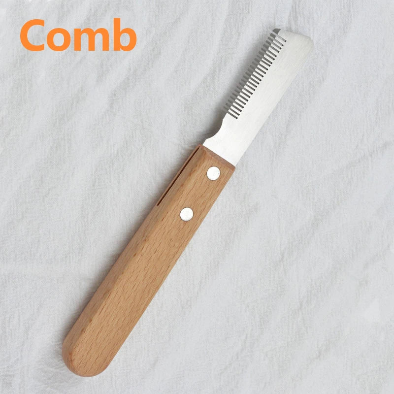 Dog Cat Pet Grooming Brush Metal Comb for Loosening up Removing Mats Debris Tangles and Knots Wooden Handle Stainless Steel Tooth Perfect for Honghair Pets