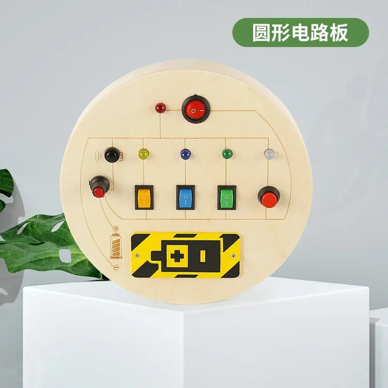Busy Board Montessori Toys for Toddler, Wooden Sensory Board Switch Toy with Shape Sorter LED Light Up Toys Educational Plane Travel Activity for Girls & Boys