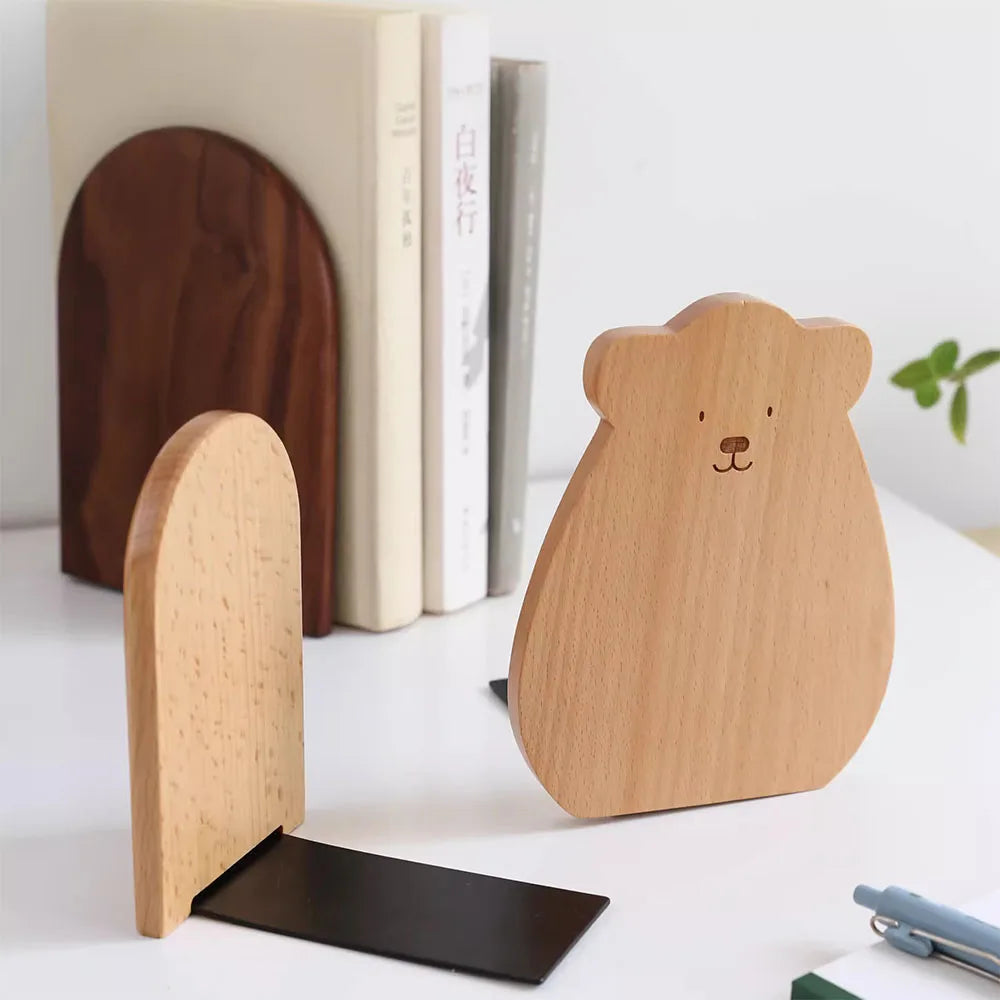 Natural Bamboo Bookend Large Capacity Office Book Ends Anti Slip Book Stand Holder Bookshelf Ends for Home Office Library School Study Decoration