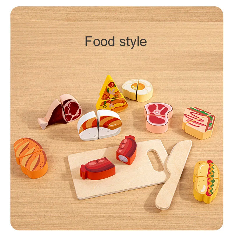 Wooden Play Food for Kids Kitchen Cutting Fruits Toys for Toddlers Pretend Vegetables Gift for Boys Girls Educational Toys