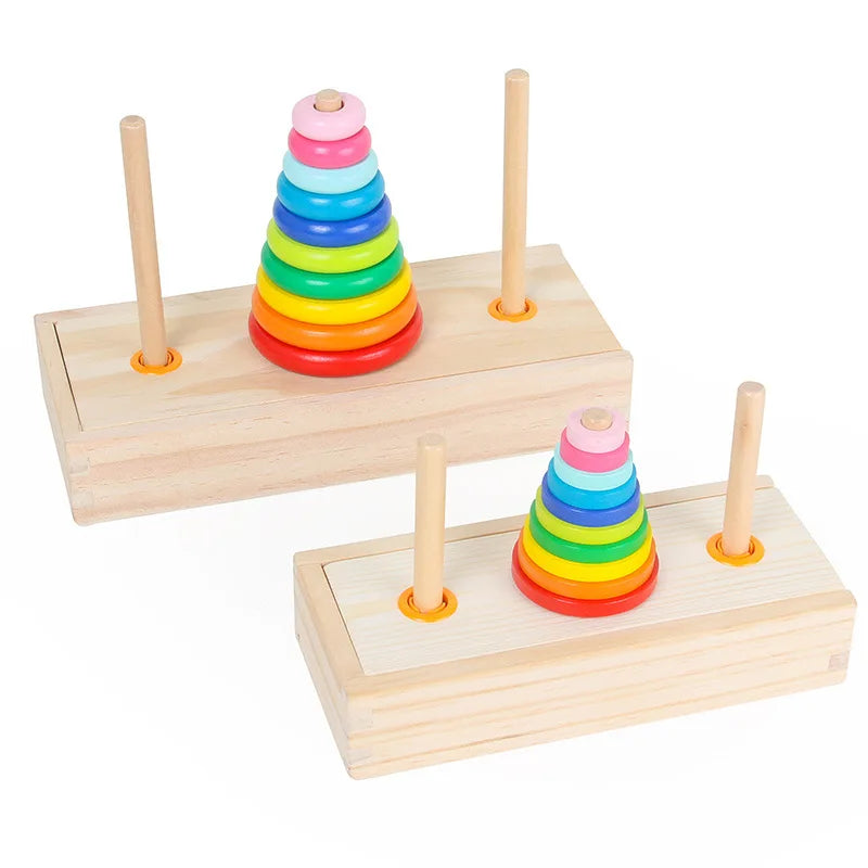 Wooden Towers of Hanoi Rainbow Blocks Toy with Storage Box for Kids 3 Years and Up