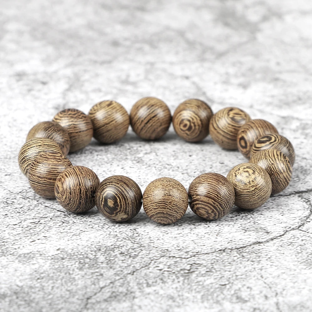 Handmade Unisex 12 Beads Natural Bubinga Wood Prayer Beads Link Wrist Meditation Star Ring Circumstellar Decompression Bracelet Rosary Mala Necklace Chain for Men Women