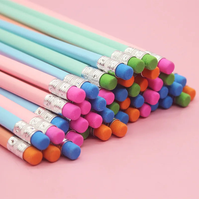 20/50/100 Personalized Colored Wooden Pencils Customized School Decor Pen With Eraser Wedding Gift Favors Baby Shower Party 19CM