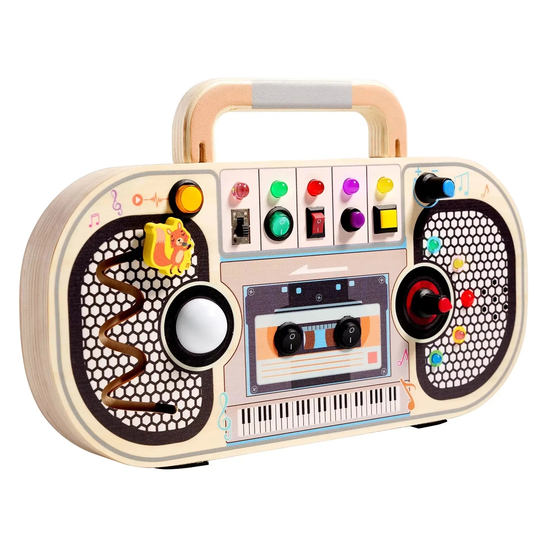 Busy Board Montessori Toys for Toddler, Wooden Sensory Board Switch Toy with Shape Sorter LED Light Up Toys Educational Plane Travel Activity for Girls & Boys
