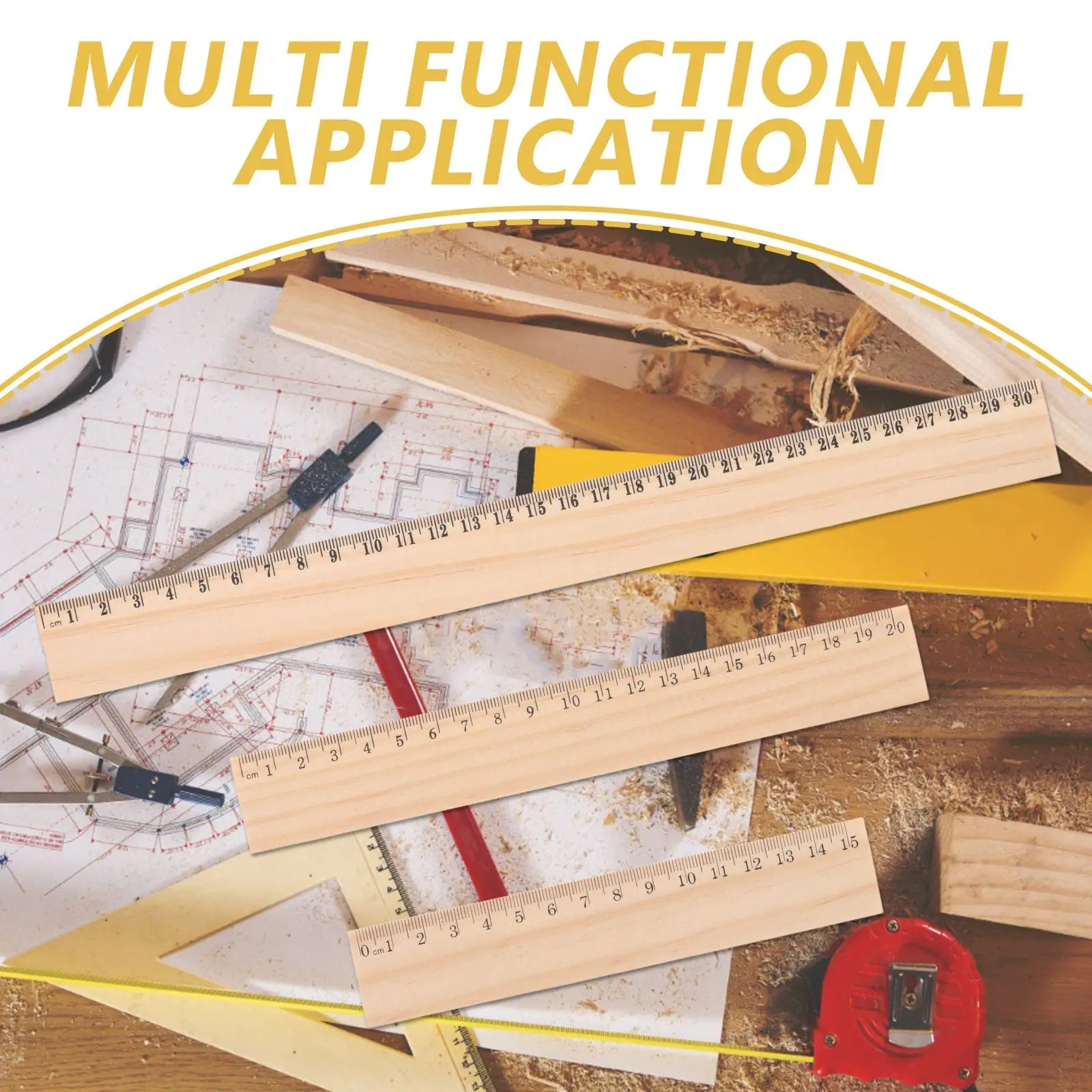 9Pcs Wooden Ruler Measuring Drafting Tools with Centimeters & Inches for School Classroom, Home and Office