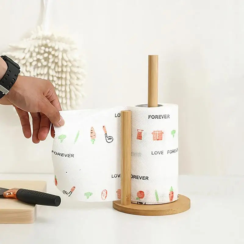 Wooden Paper Towel Holder Stand - Kitchen Paper Hanger Rack Bathroom Towel Roll Stand Organizer Simply Standing Countertop Paper Roll Holder