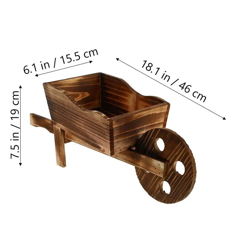 Wooden Wagon Planter Box, Garden Planter with Wagon Wheels, Flower Cart for Patio Garden Balcony, Decorative Patio Flowers Herbs Vegetables for Indoor Outdoor Decor,