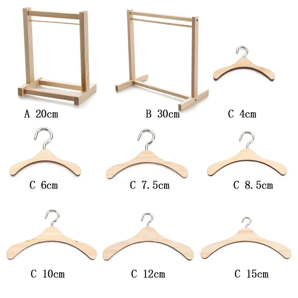 Doll Garment Rack with Wooden Clothes Hanger for 18 Inch Girl Doll Clothes Mini Hangers Wardrobe Furniture Accessories for Dollhouse Baby Shower Supplies (Wood)