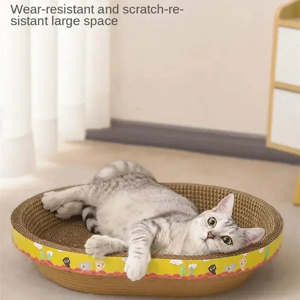 Cat Scratcher Cardboard, Oval Cat Scratch Pad Bowl Nest for Indoor Cats, Round Cat Scratching Board Corrugated Lounge Cat Bed, Furniture Protector for Couch