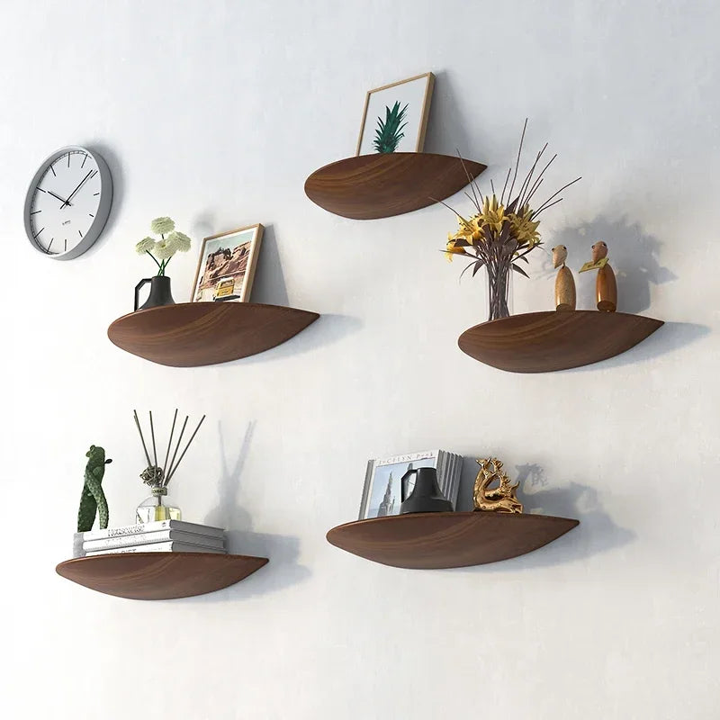 Semicircle Wooden Wall Shelf Background Wall Hanging Projector Display Stand Suspension Home Decoration Storage Organization