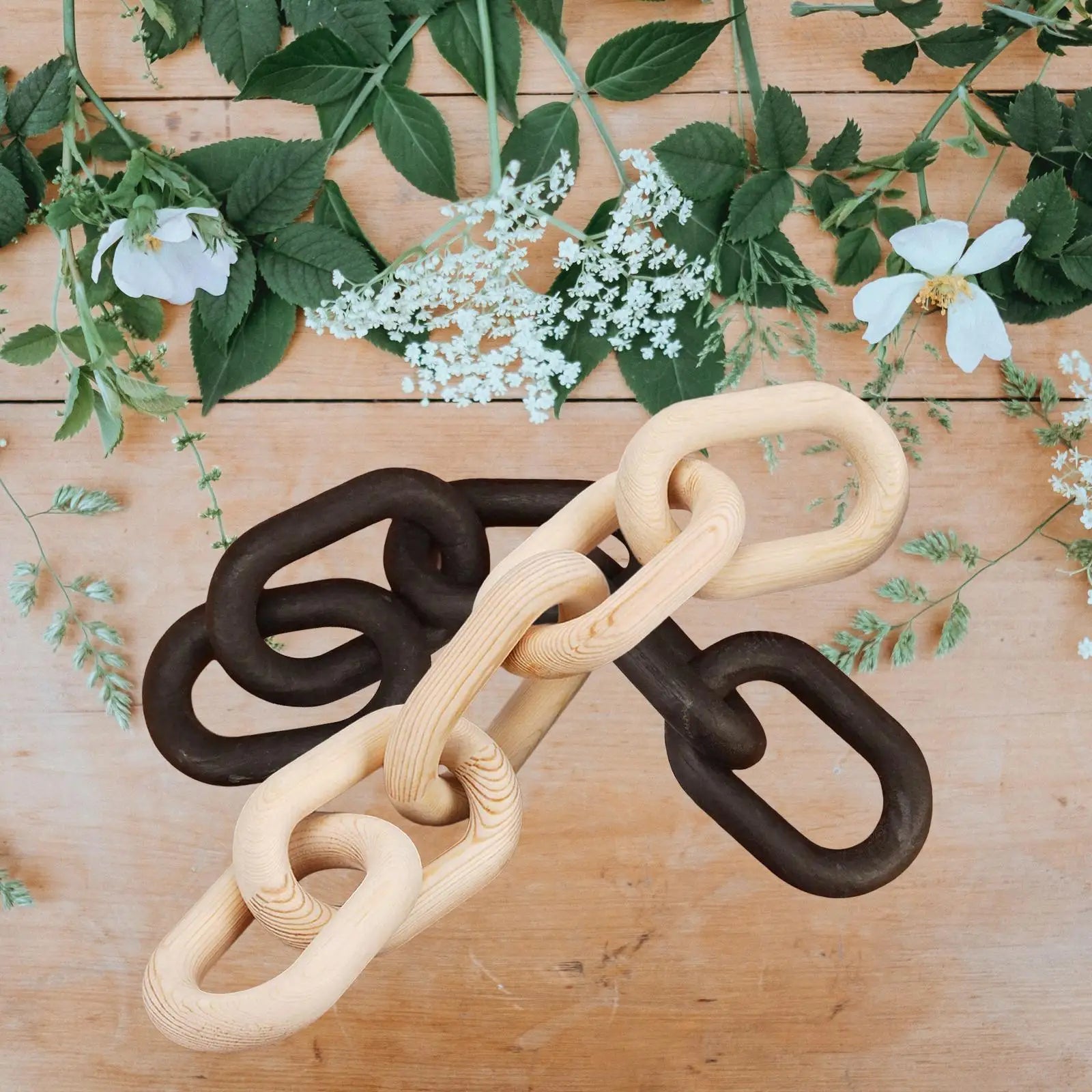 Wood Chain Link Decor- Brown with Subtle Red Undertone Decorative Chain Links for Coffee Table, Book Shelves, & Racks - Modern Rustic Home Decor Gift Ideas for Housewarming & Wedding