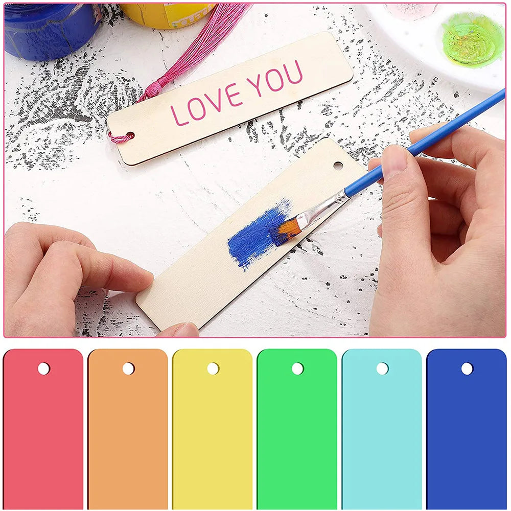 10/20/40/60 Pieces Wood Bookmark Blank Bulk Unfinished Bookmarks with Tassels DIY Craft Wooden Hanging Tag Ornaments with Holes for Back to School Classroom Christmas Gift