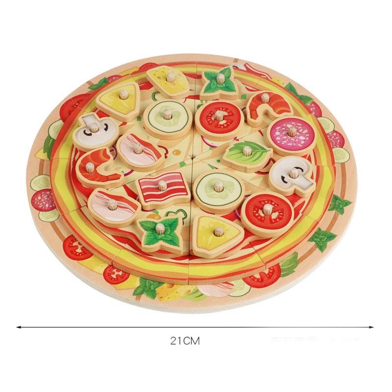 Cutting Play Food Toy for Kids Kitchen,Wooden Pizza Set Pretend Play Kitchen Accessories,Learning Toy Birthday Gifts for Boys Girls Toddlers