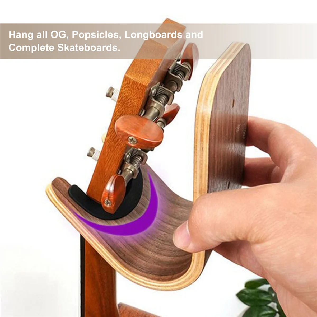 Skateboard Wall Mount Guitar Hanger Holder Rack Display, Bracket Hook Storage All Kinds of Skateboards and longboards Acoustic Electric Guitar with Pick Slot