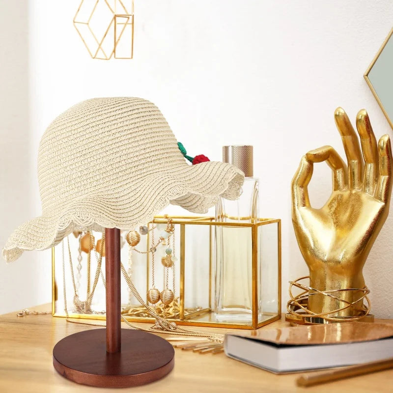 Hat Display Stand Rustic Wood Hat Rack Holder Stand Vintage Wig Holder Jewelry Display Riser Helmet Organizer Storage for Home