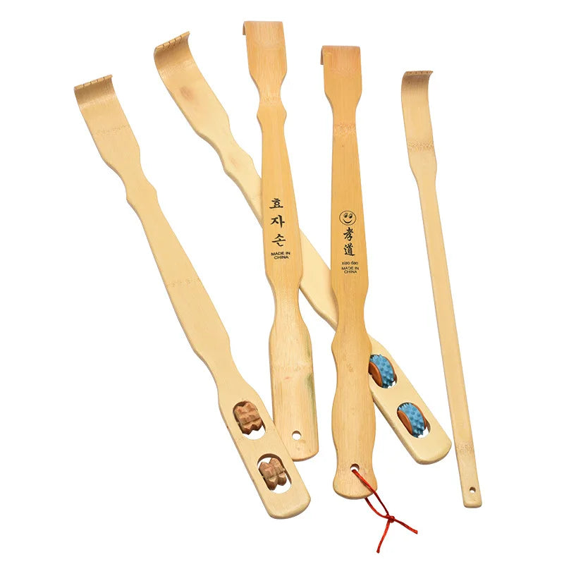 Bamboo Wooden Back Scratcher Knobby Massage Roller Handle for Itching Stress Relief