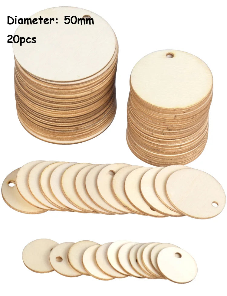 20/30/40/50mm 4 inch Rounds Wooden Tags Unfinished Wooden Round Circles with Holes, Blank Wood Discs Cutouts Wood Circles Ornaments Hanging Tags for DIY Crafts, Party, Christmas, Home Decorations