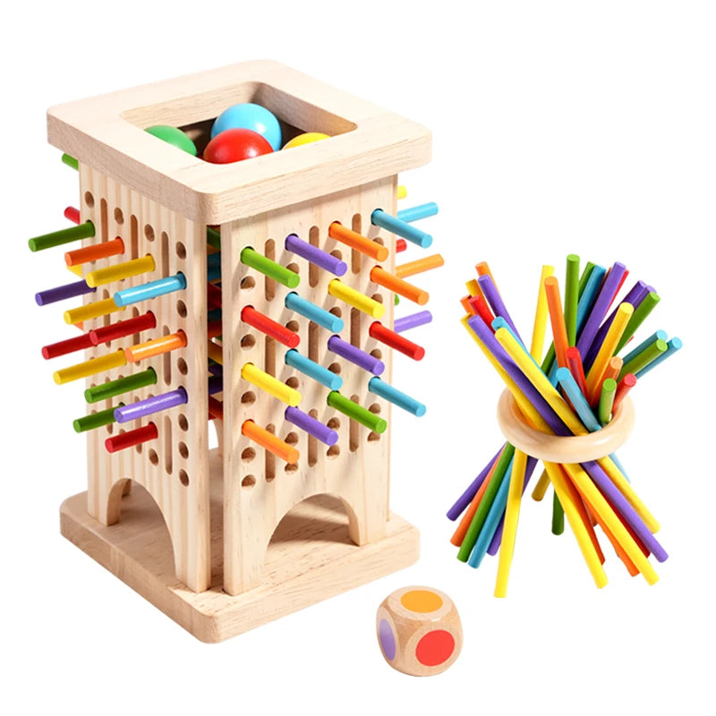 Montessori Game Wooden Board Games, 42 Colorful Sticks Dice Game Math Learning Toys for 3 4 5 6 Year Olds, Builds Fine Motor Skills & Counting, Family Travel Games for 3 Year Olds Gift for Kids