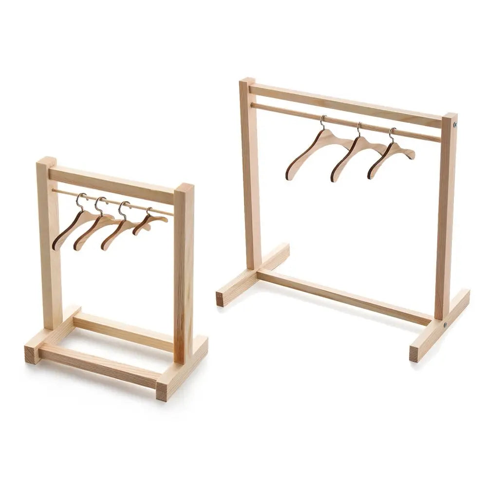 Doll Garment Rack with Wooden Clothes Hanger for 18 Inch Girl Doll Clothes Mini Hangers Wardrobe Furniture Accessories for Dollhouse Baby Shower Supplies (Wood)