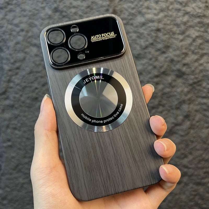Wood Grain Large Window Magnetic Wireless Charging Case for iPhone 11 12 13 14 Pro Max Plus Camera Protection Cover,Brown,for iPhone 12