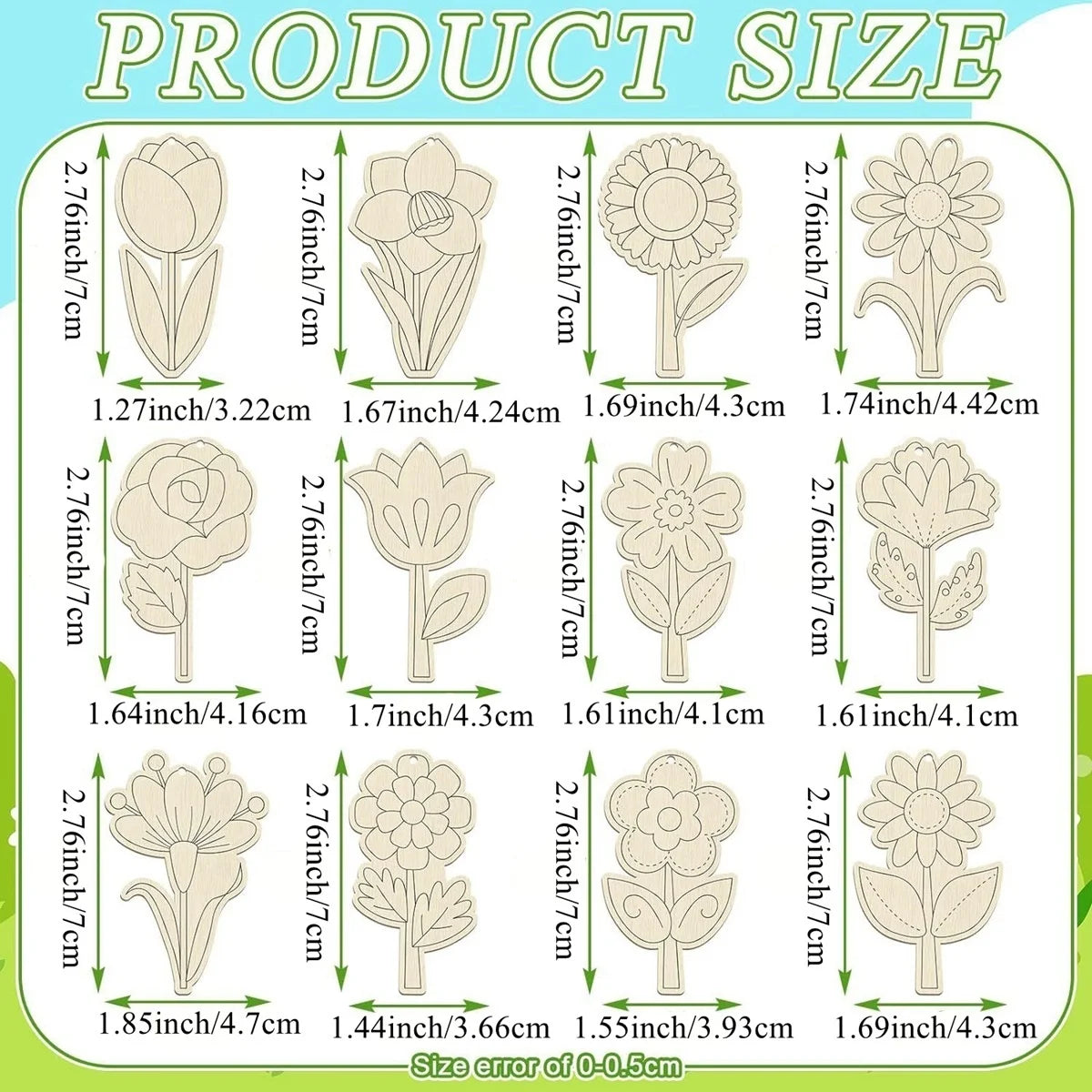 12pcs Unfinished Wood Spring Flowers Cut Outs, Kids' Handmade Cutouts Flowers Craft Blank Wooden Art Crafts Flowers Decoration Flower Handicraft for Kids Home School Party Ornaments