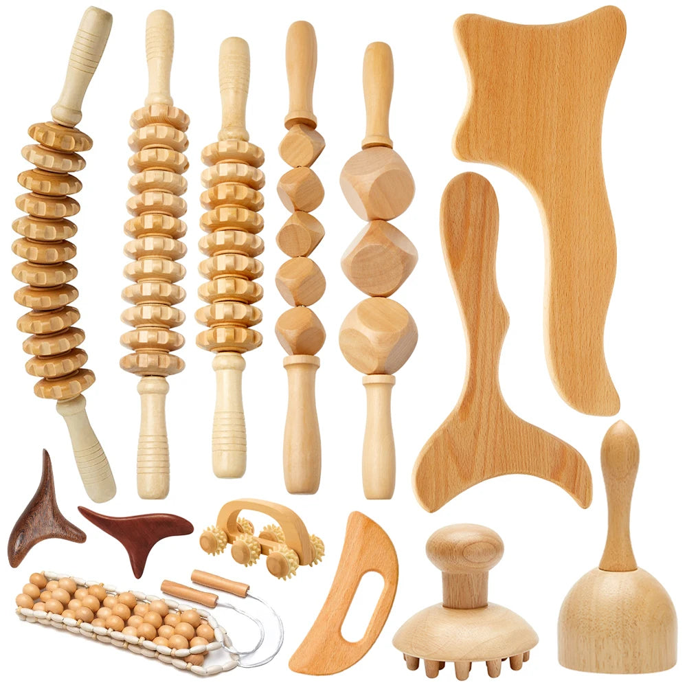 Wood Therapy Massage Tools Lymphatic Drainage Massager Maderoterapia Kit Wooden Massager Body Sculpting Tools for Muscle Pain Relief, Anti-Cellulite, Body Contouring and Shaping