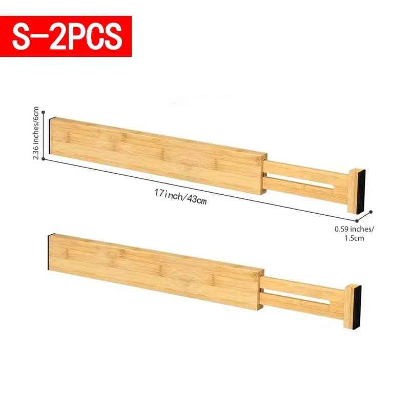 Kitchen Drawer Dividers, Adjustable Bamboo Drawer Organizer (17-22"), Expandable Utensil Organizer for Kitchen Storage, Closet, Dresser (4 Pack)