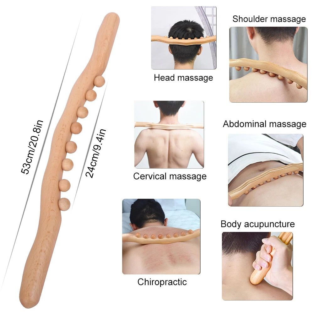 Guasha Wood Massage Stick Tools Wooden Therapy Scraping Lymphatic Drainage Massager, Double Row 20 Beads Point Treatment Gua Sha Tools, Stomach Cellulite Massager, Myofascial Release Tool