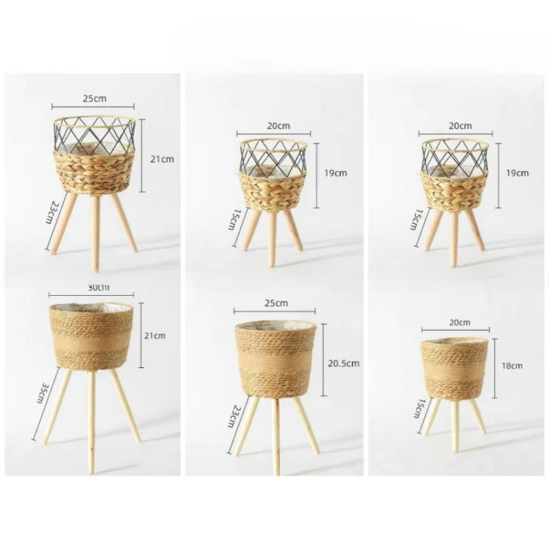 Floor Planter Stand Floor Plant Stand Garden Decoration Rack Indoor Rattan Basket Wicker Round Riser Stand Indoor Plants Hamper Wood Planter Basket Plant Basket Wooden