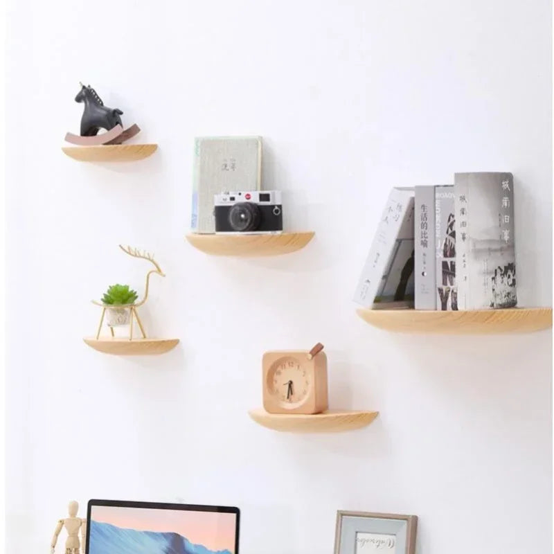 Semicircle Wooden Wall Shelf Background Wall Hanging Projector Display Stand Suspension Home Decoration Storage Organization