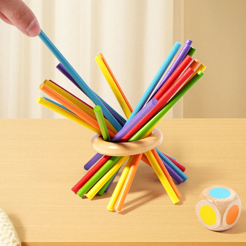 Montessori Game Wooden Board Games, 42 Colorful Sticks Dice Game Math Learning Toys for 3 4 5 6 Year Olds, Builds Fine Motor Skills & Counting, Family Travel Games for 3 Year Olds Gift for Kids