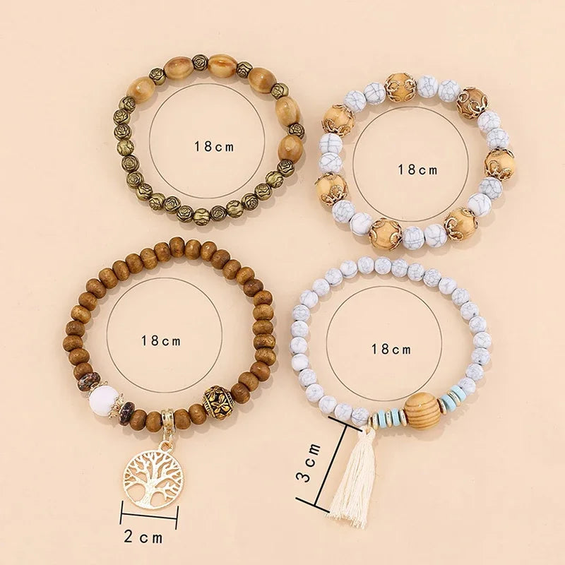 Tree of Life Bracelets for Women Bohemian Stretch Wood Beaded Bracelets for Women Boho Tassel Bracelet Multilayer Stackable Bracelets Christmas Birthday Jewelry for women.