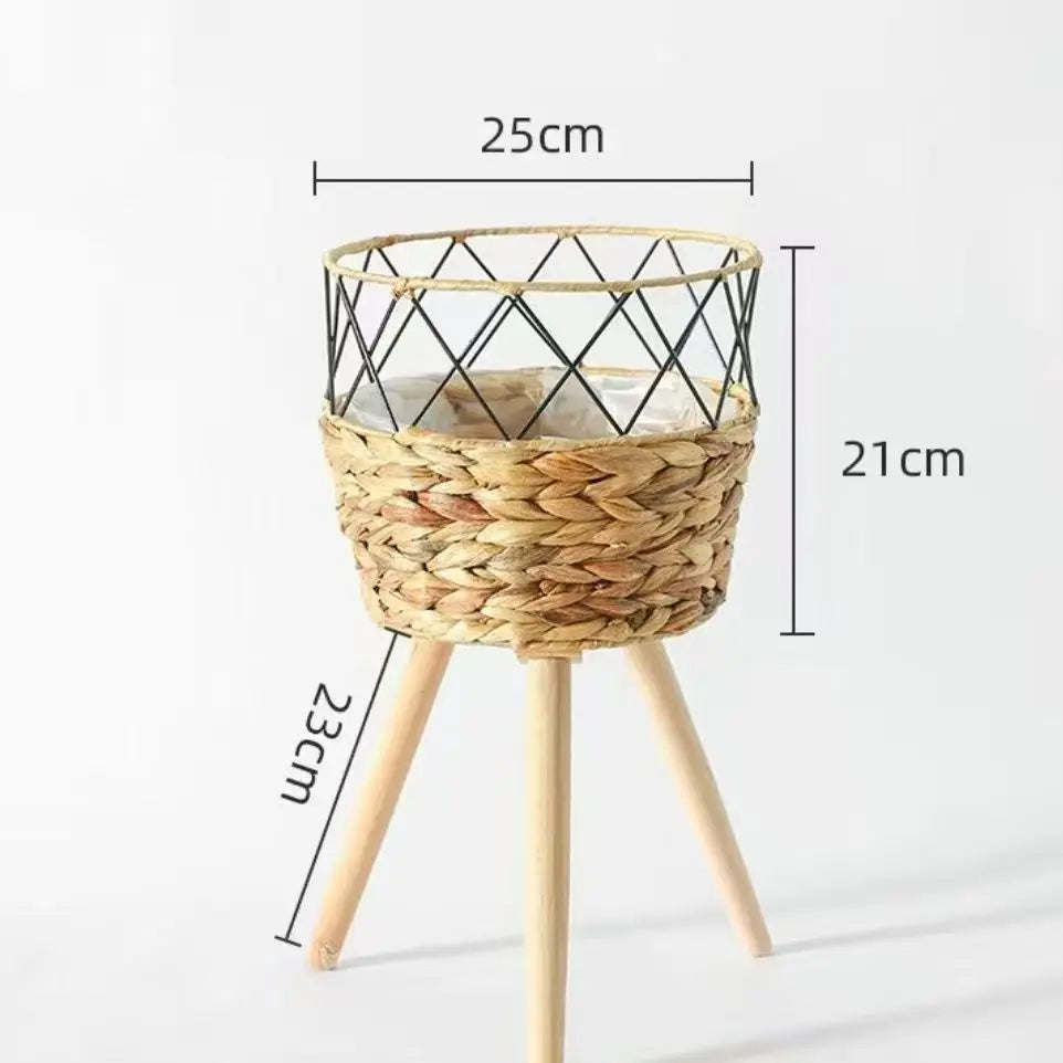 Floor Planter Stand Floor Plant Stand Garden Decoration Rack Indoor Rattan Basket Wicker Round Riser Stand Indoor Plants Hamper Wood Planter Basket Plant Basket Wooden